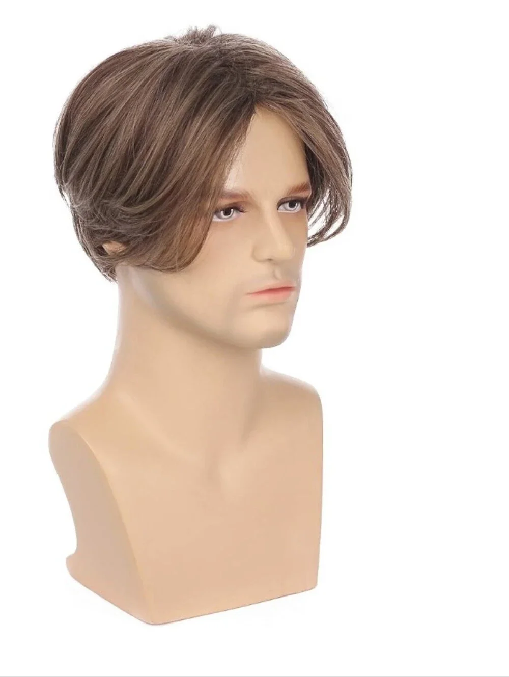 Men's Brown Short Straight Synthetic Wig - Natural Middle Part
